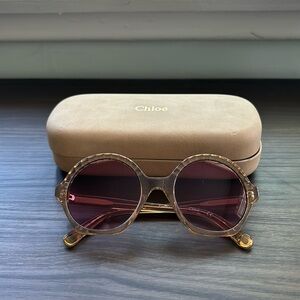 Chloé Circular Design Sunglasses Clear Gold/Pink Sparkle